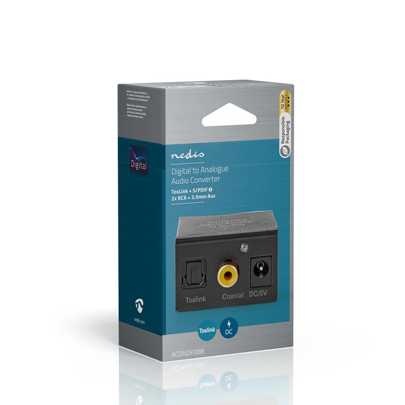 Digitale Audioconverter 1-weg - Ingangen audio / video / data: 1x Digital RCA / 1x TosLink - Uitgangen audio / video / data: 1x (2x RCA) / 1x 3.5 mm Audio Out
