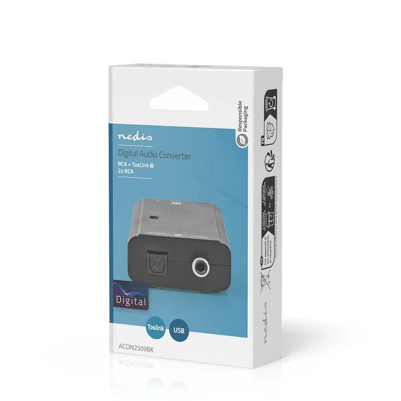 Digitale Audioconverter 2-wegs - Ingangen audio / video / data: 1x S/PDIF (RCA) Female / 1x Toslink Female - Uitgangen audio / video / data: 2x RCA Male