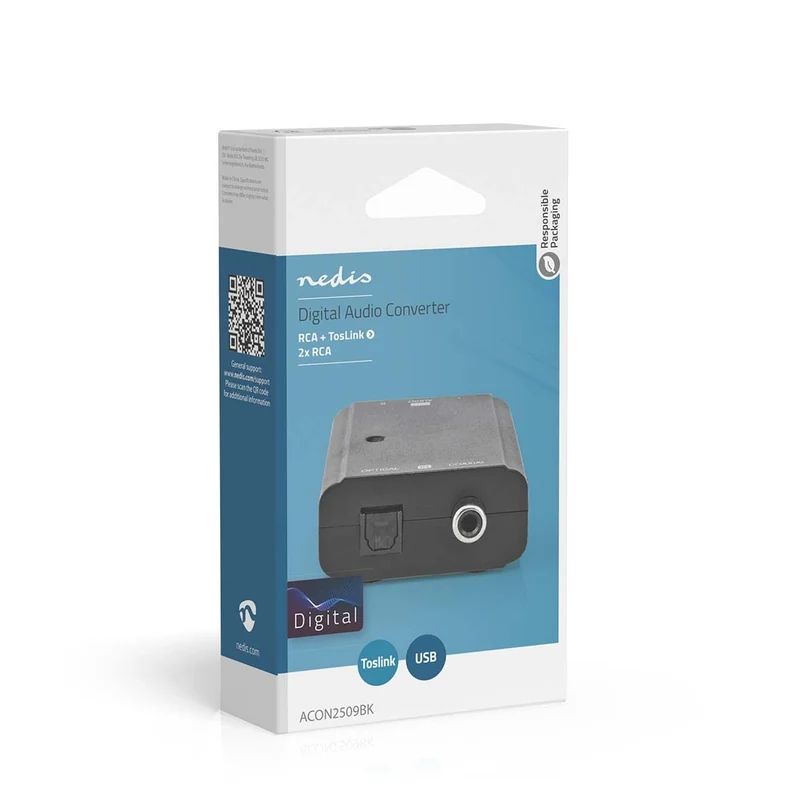 Digitale Audioconverter 2-wegs - Ingangen audio / video / data: 1x S/PDIF (RCA) Female / 1x Toslink Female - Uitgangen audio / video / data: 2x RCA Male