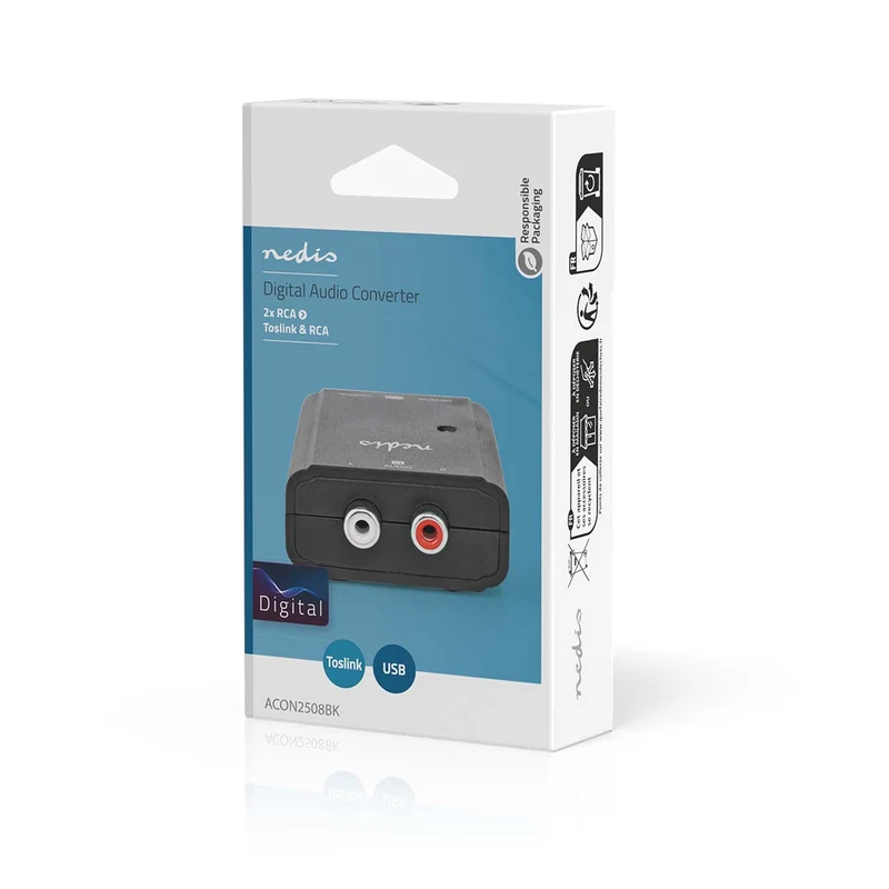 Digitale Audioconverter 1-weg - Ingangen audio / video / data: 2x RCA Male - Uitgangen audio / video / data: 1x S/PDIF (RCA) Female / 1x TosLink Female