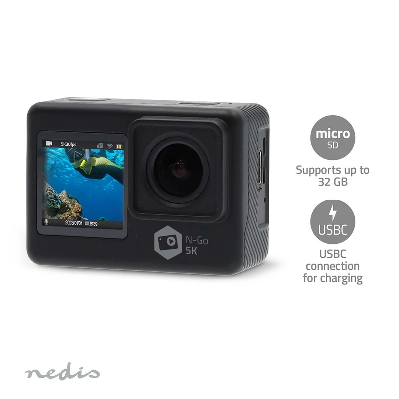 Action Cam Dubbel scherm - 5K@30fps - 16 MPixel