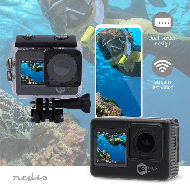 Action Cam Dubbel scherm - 5K@30fps - 16 MPixel
