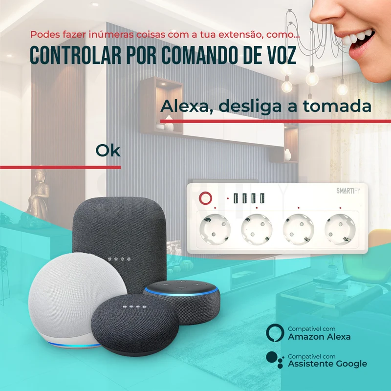 Extensão Inteligente WiFi 4 Tomadas + 4 USB Smartify