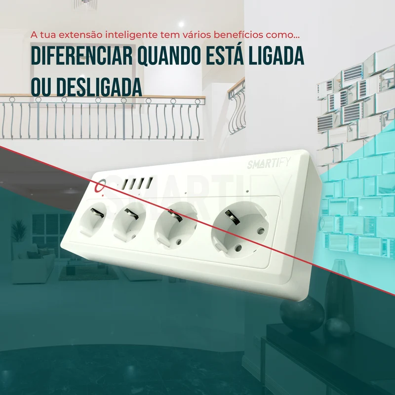 Extensão Inteligente WiFi 4 Tomadas + 4 USB Smartify