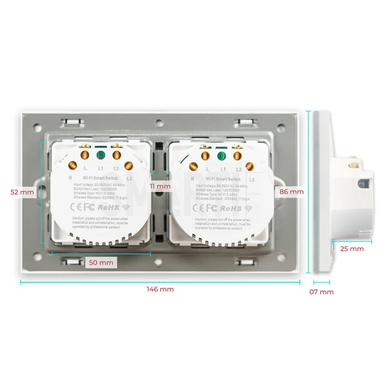 Interruptor Inteligente de Luz WiFi duplo 4 botões Smartify - Branco