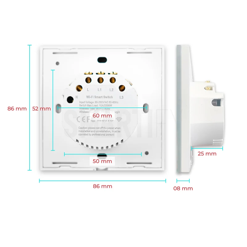 Interruptor Inteligente de Luz WiFi 3 botões Smartify - Branco