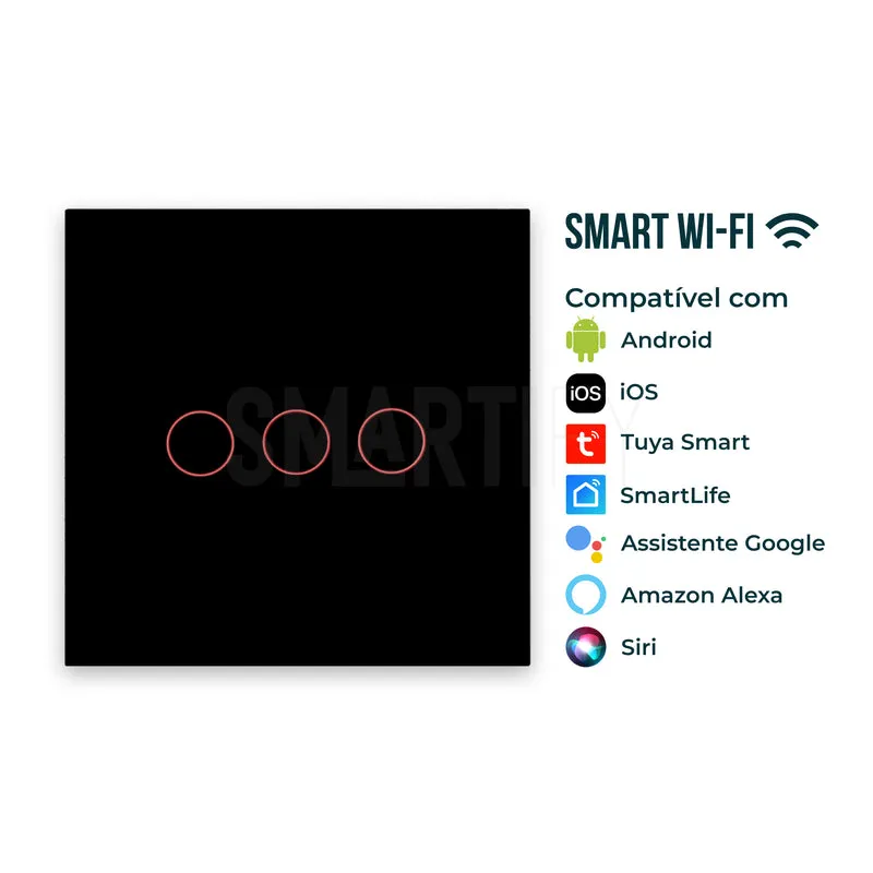 Interruptor Inteligente de Luz WiFi 3 botões Smartify - Preto