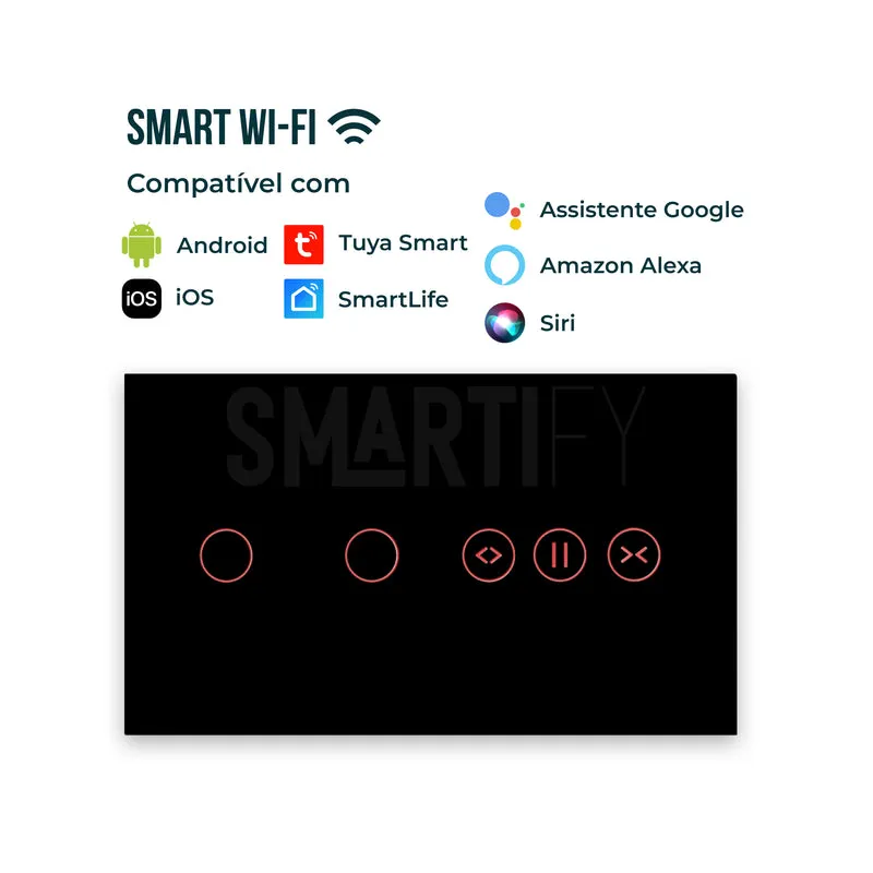 Interruptor de Luz + Interruptor de Estores Duplo Inteligente WiFi Smartify - Preto