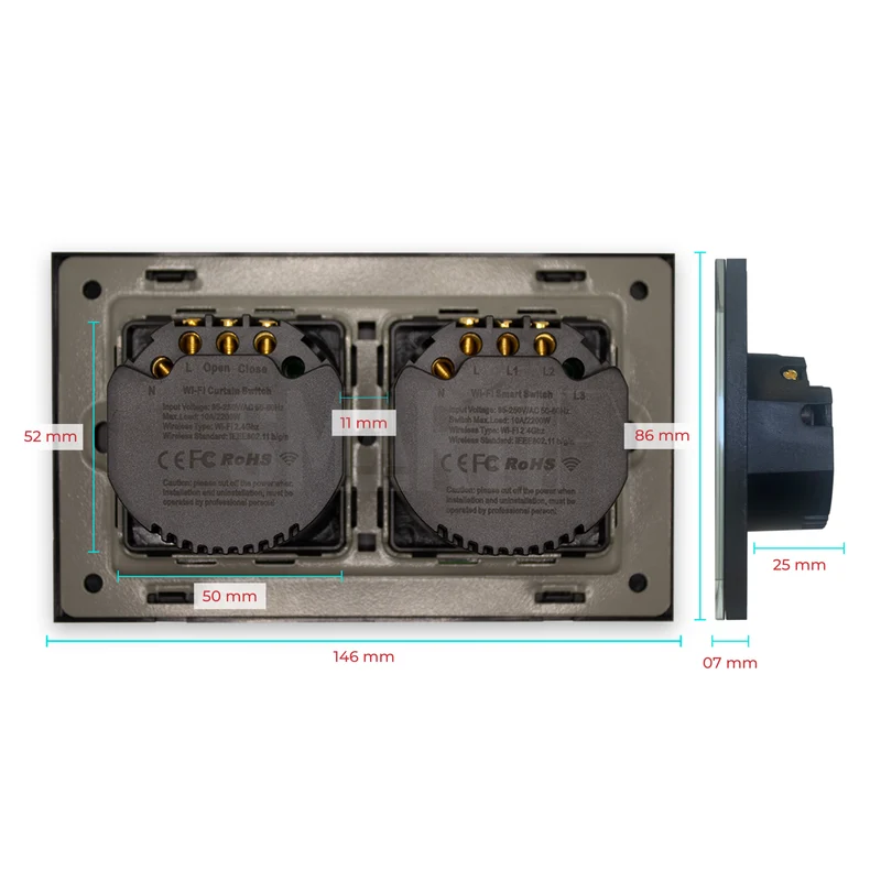 Interruptor de Luz + Interruptor de Estores Duplo Inteligente WiFi Smartify - Preto