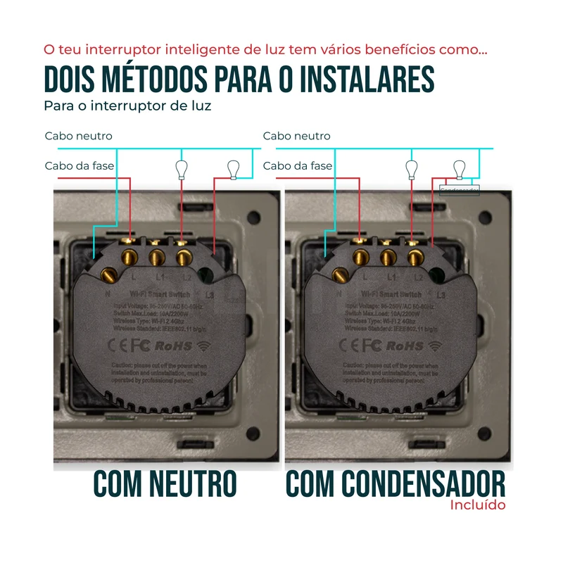 Interruptor de Luz + Interruptor de Estores Duplo Inteligente WiFi Smartify - Preto