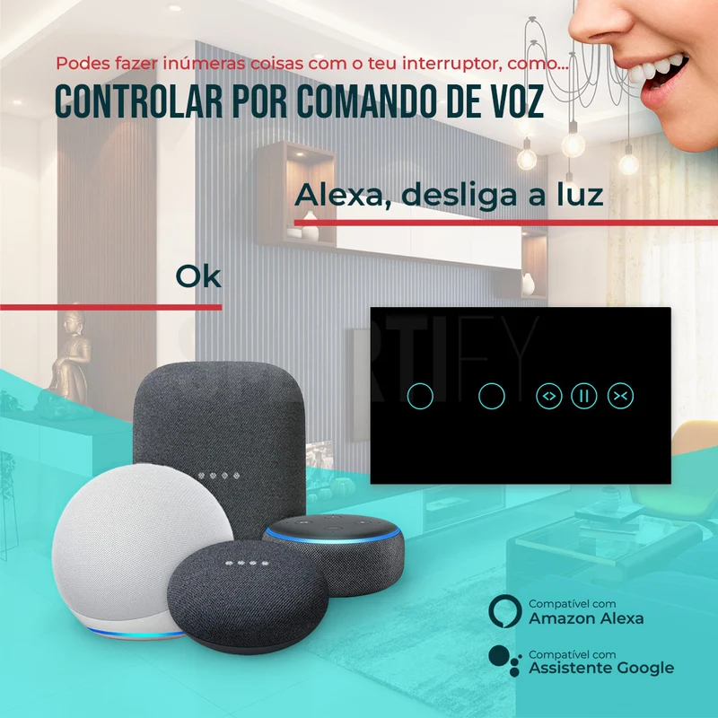 Interruptor de Luz + Interruptor de Estores Duplo Inteligente WiFi Smartify - Preto