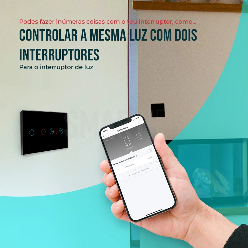 Interruptor de Luz + Interruptor de Estores Duplo Inteligente WiFi Smartify - Preto
