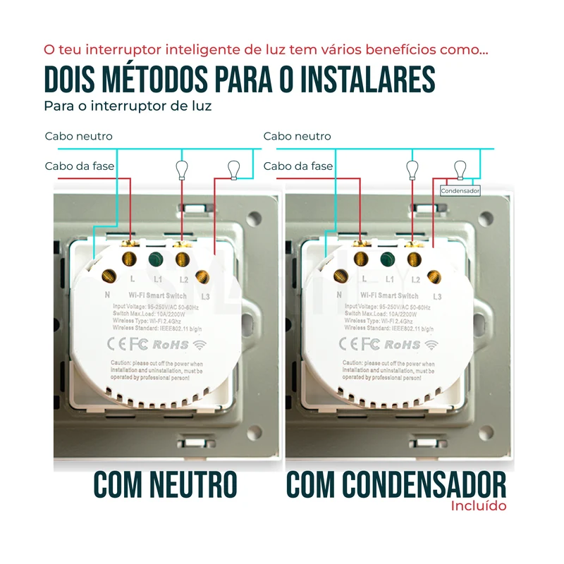 Interruptor de Luz + Interruptor de Estores Duplo Inteligente WiFi Smartify - Branco