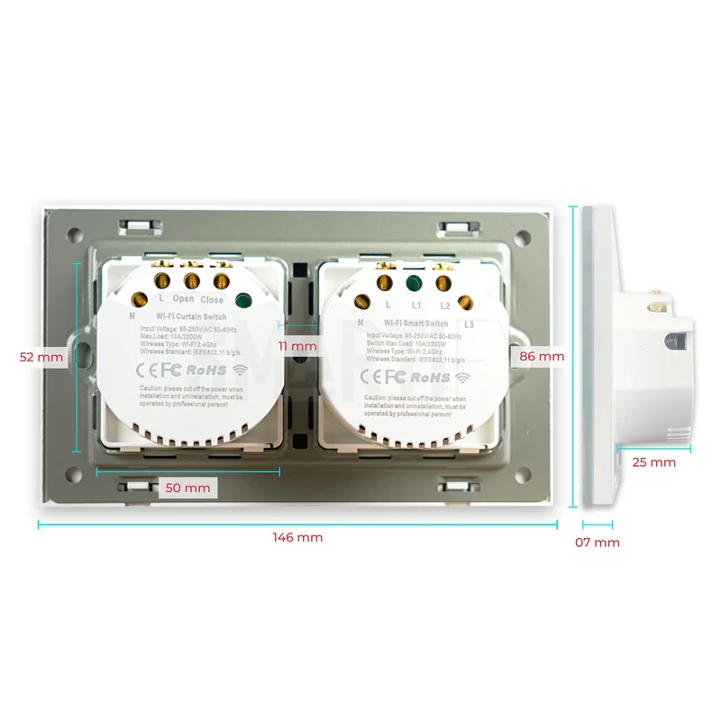 Interruptor de Luz + Interruptor de Estores Duplo Inteligente WiFi Smartify - Branco