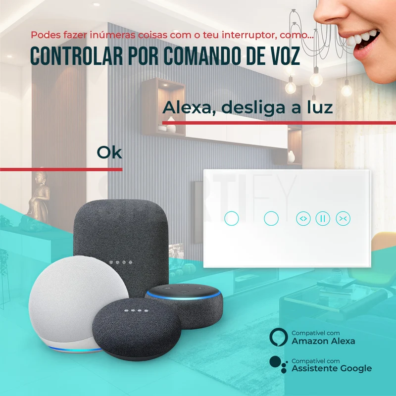 Interruptor de Luz + Interruptor de Estores Duplo Inteligente WiFi Smartify - Branco