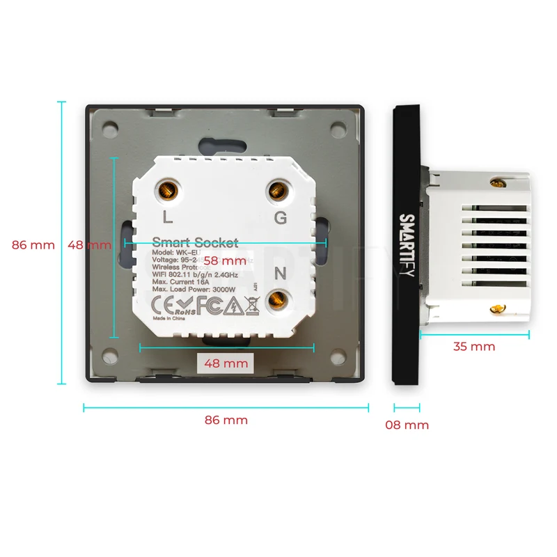 Tomada Inteligente Embutida 16A 3500W WiFi Smartify - Preto