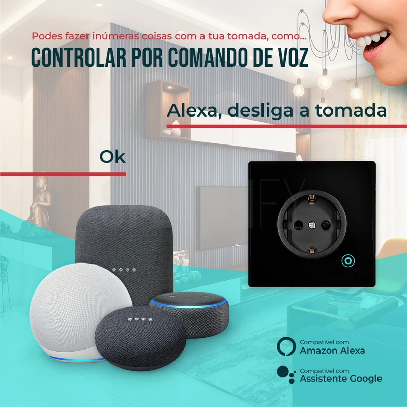 Tomada Inteligente Embutida 16A 3500W WiFi Smartify - Preto