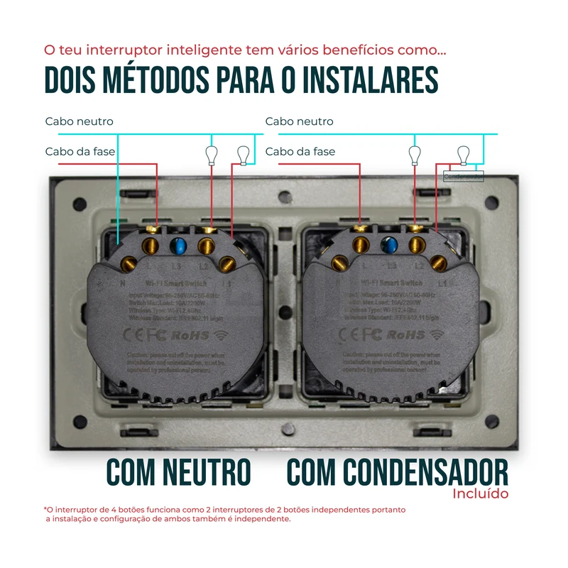 Interruptor Inteligente de Luz WiFi duplo 4 botões Smartify - Preto