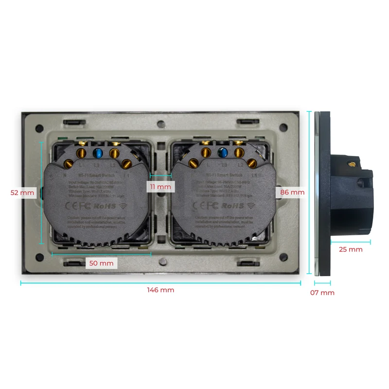 Interruptor Inteligente de Luz WiFi duplo 4 botões Smartify - Preto