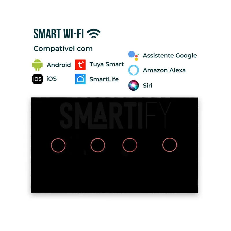 Interruptor Inteligente de Luz WiFi duplo 4 botões Smartify - Preto
