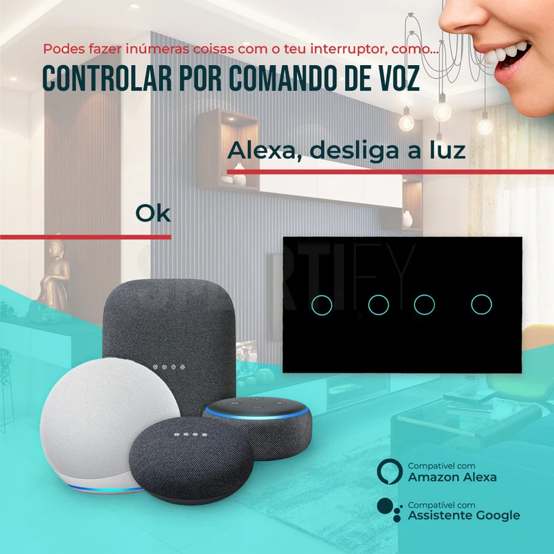 Interruptor Inteligente de Luz WiFi duplo 4 botões Smartify - Preto