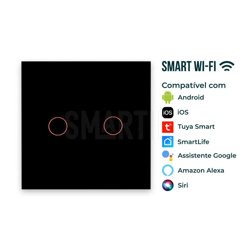 Interruptor Inteligente de Luz WiFi 2 botões Smartify - Preto