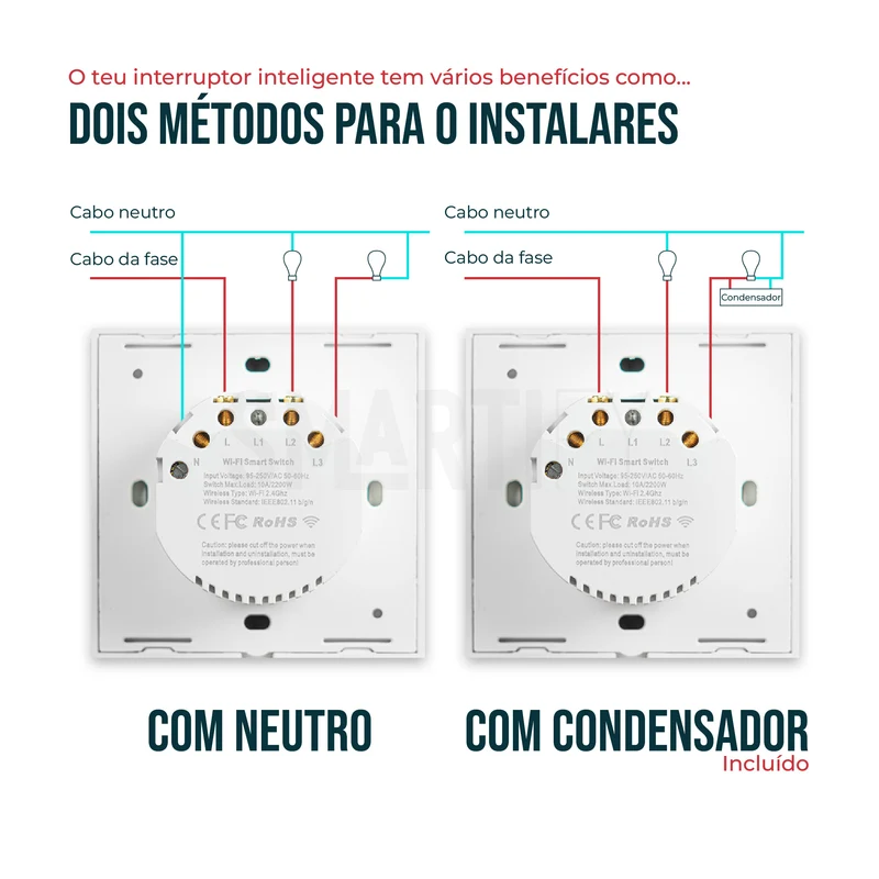 Interruptor Inteligente de Luz WiFi 2 botões Smartify - Branco