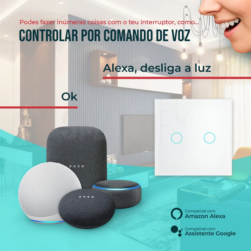 Interruptor Inteligente de Luz WiFi 2 botões Smartify - Branco