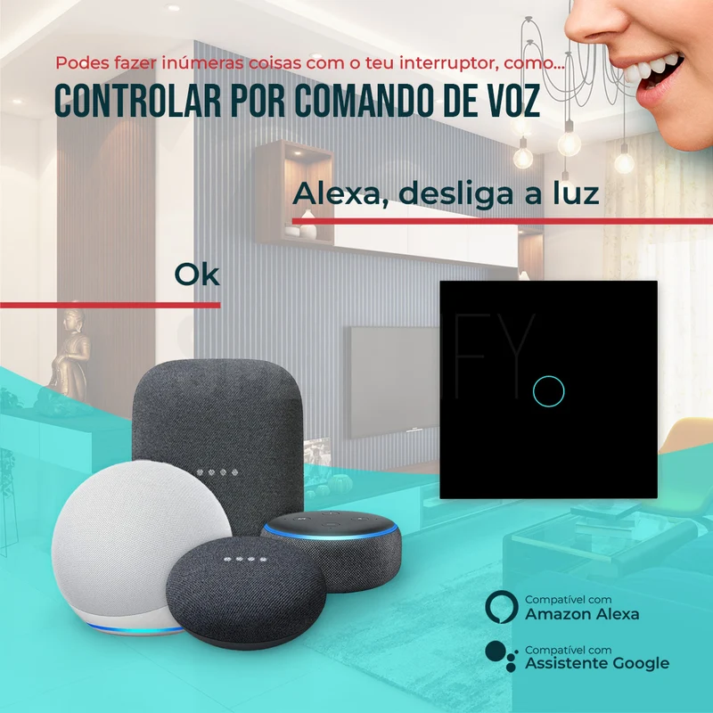 Interruptor Inteligente de Luz WiFi 1 botão Smartify - Preto