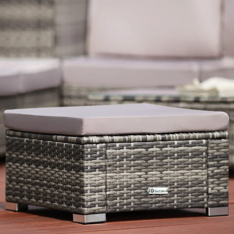 Footstool Bitonto, UV-resistant polyrattan chair, 53 x 53 x 26 cm