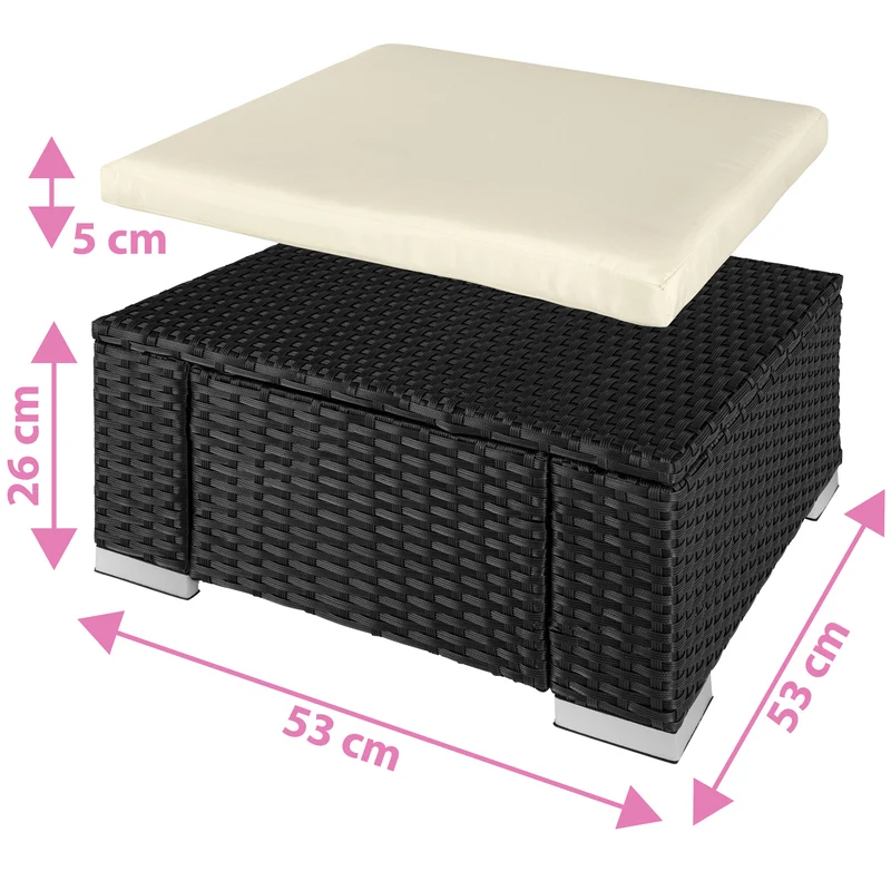 Footstool Bitonto, UV-resistant polyrattan chair, 53 x 53 x 26 cm