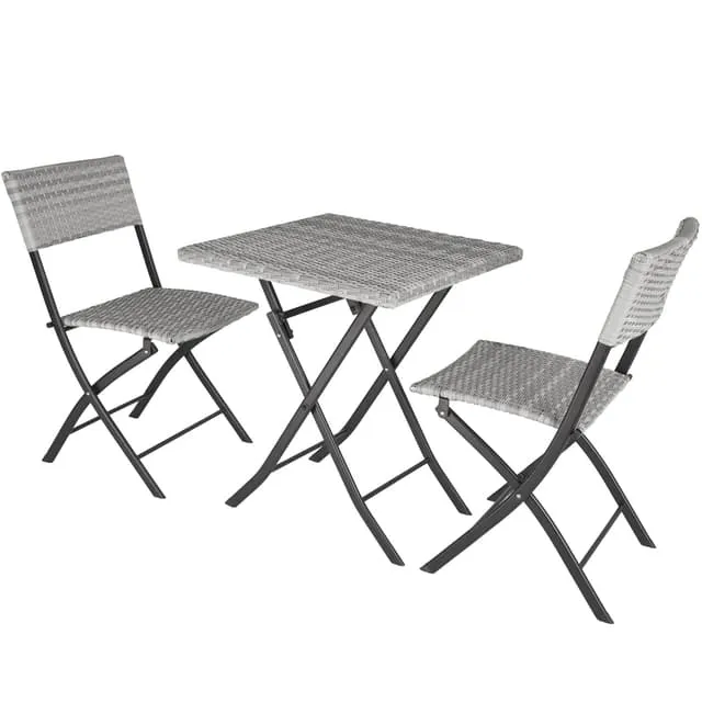 Tectake Trevi Cafe Dining Set in Polyrattan 45 x 54.5 x 81 cm, Light Grey