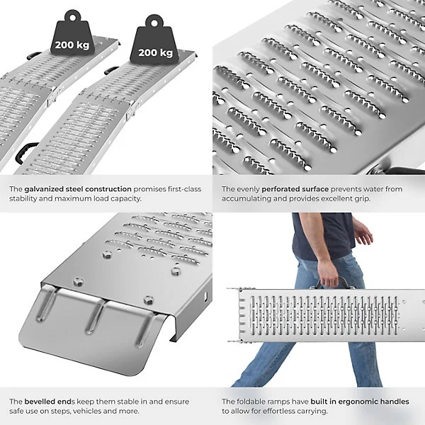 Björn Folding Ramps 2-Piece Set, 400 kg Capacity 186 cm, Silver