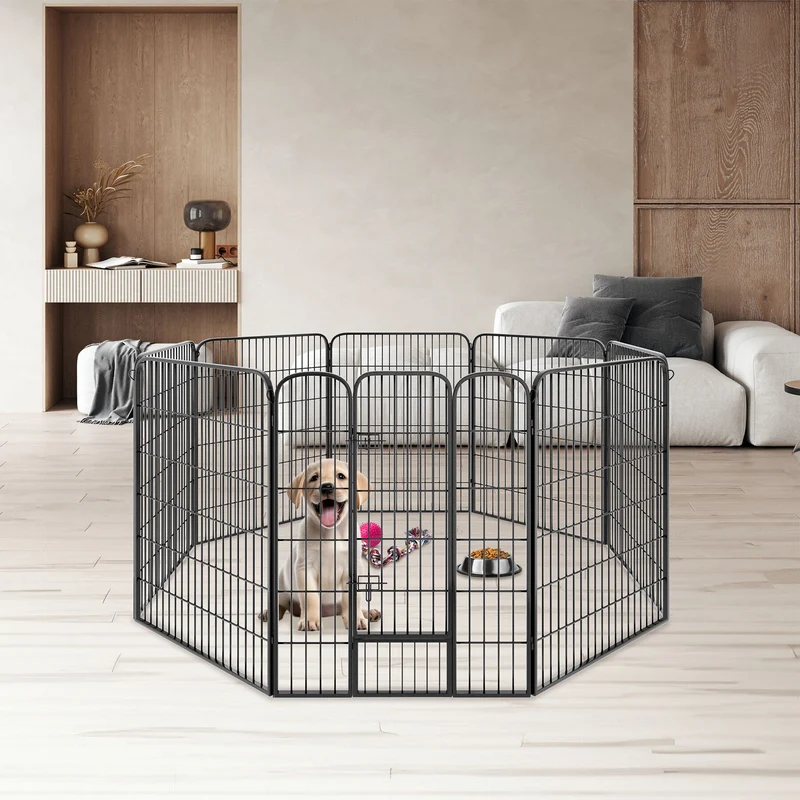 Dog Pen, 8 sections, foldable, door with double locking, 100 Centimetre, Grey