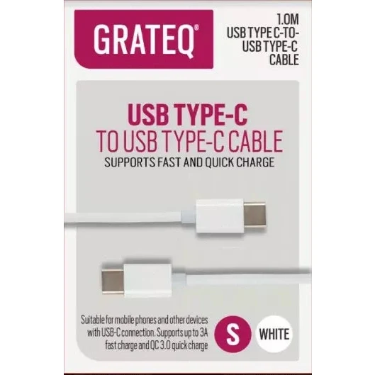Grateq USB-C to USB-C Cable 1m, White