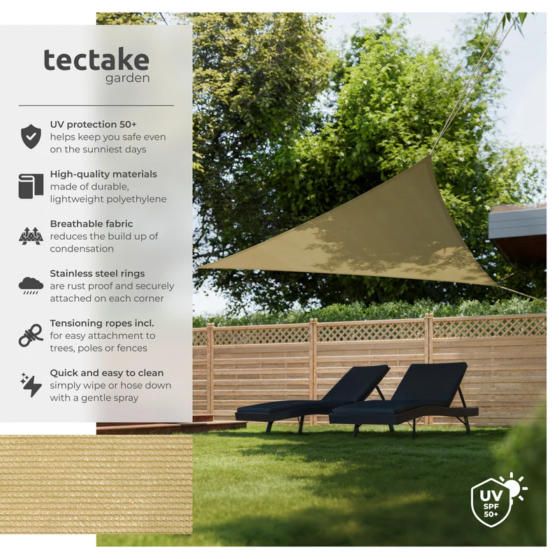 Tectake Triangular Shade Sail, Beige 3.6 x 3.6 x 3.6 m