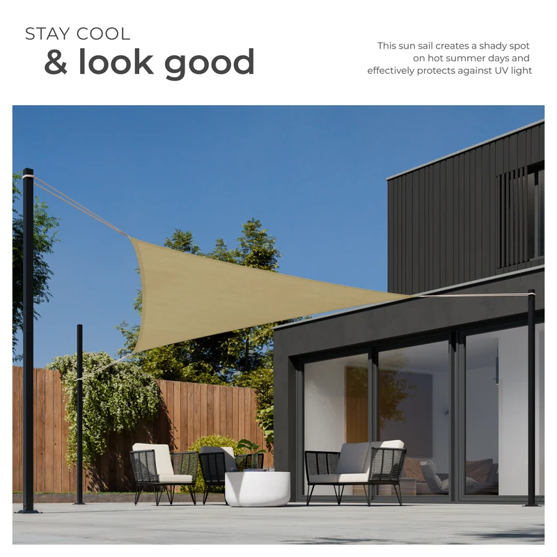 Tectake Triangular Shade Sail, Beige 3.6 x 3.6 x 3.6 m