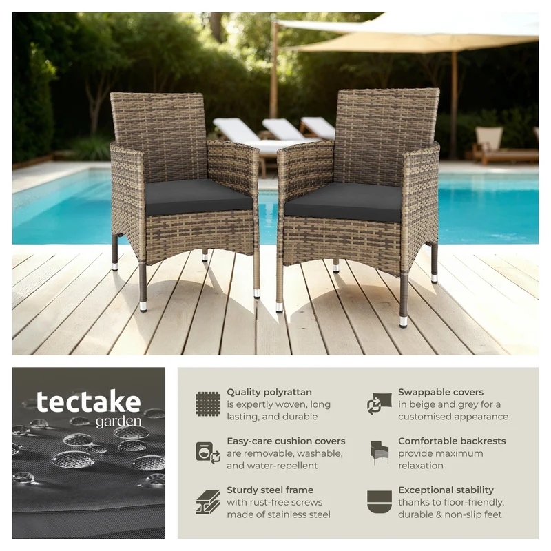 Tectake Nantes Garden Chair Set of 2, Weather & UV-resistant