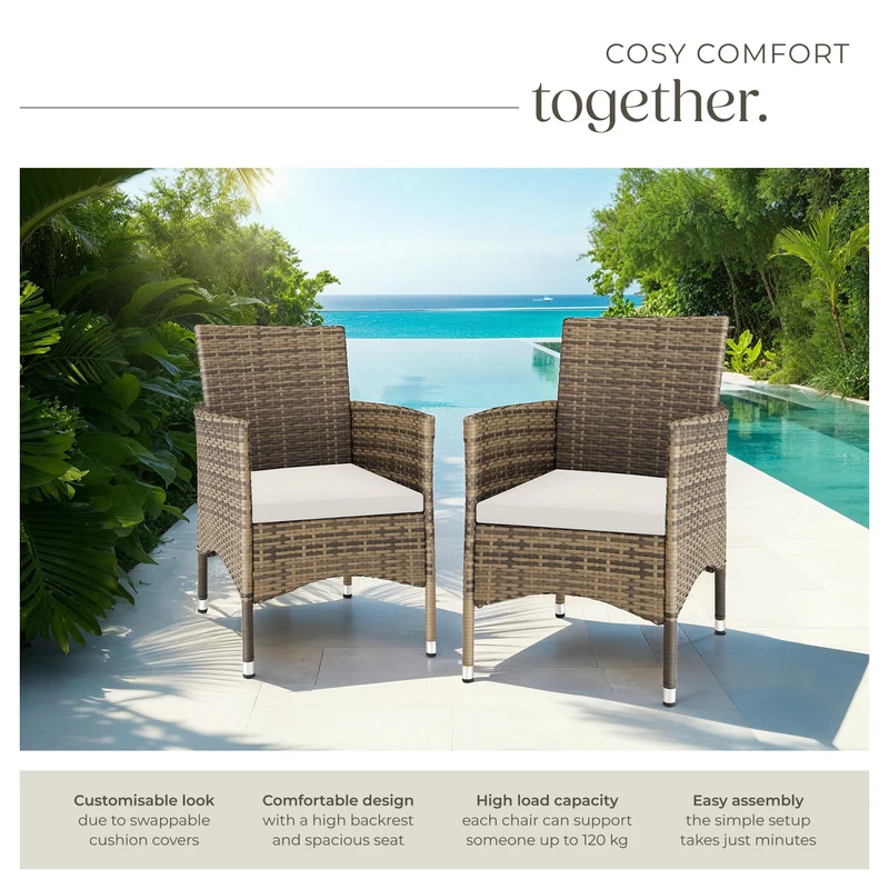 Tectake Nantes Garden Chair Set of 2, Weather & UV-resistant
