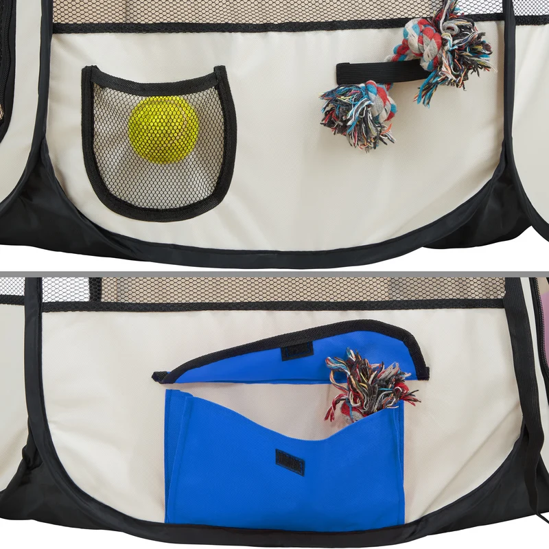 Tectake Foldable Dog Pen 115 x 115 x 64 cm, Blue