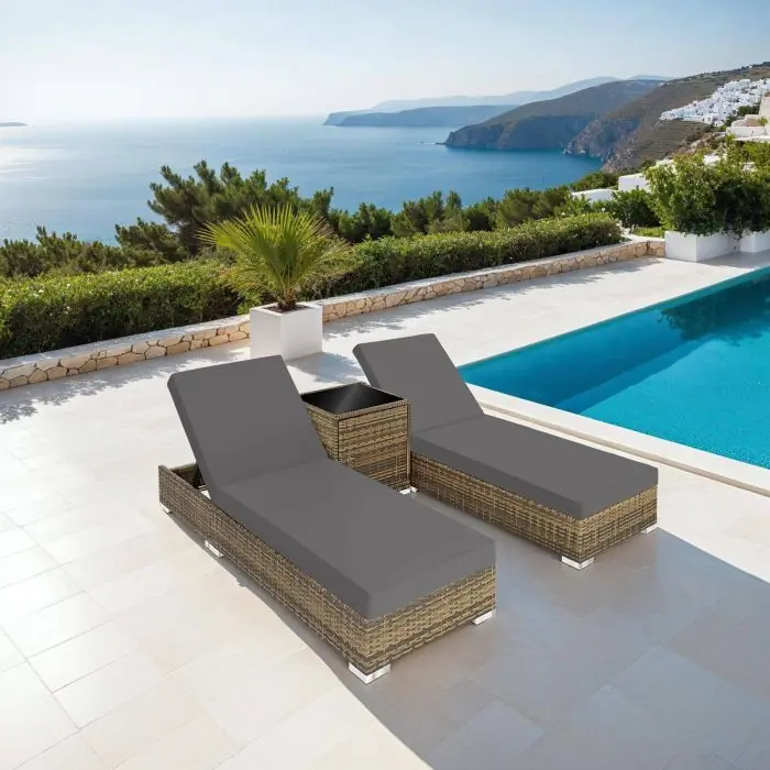 Tectake Rattan Sun Loungers 2-pack with Aluminium Frame and Table