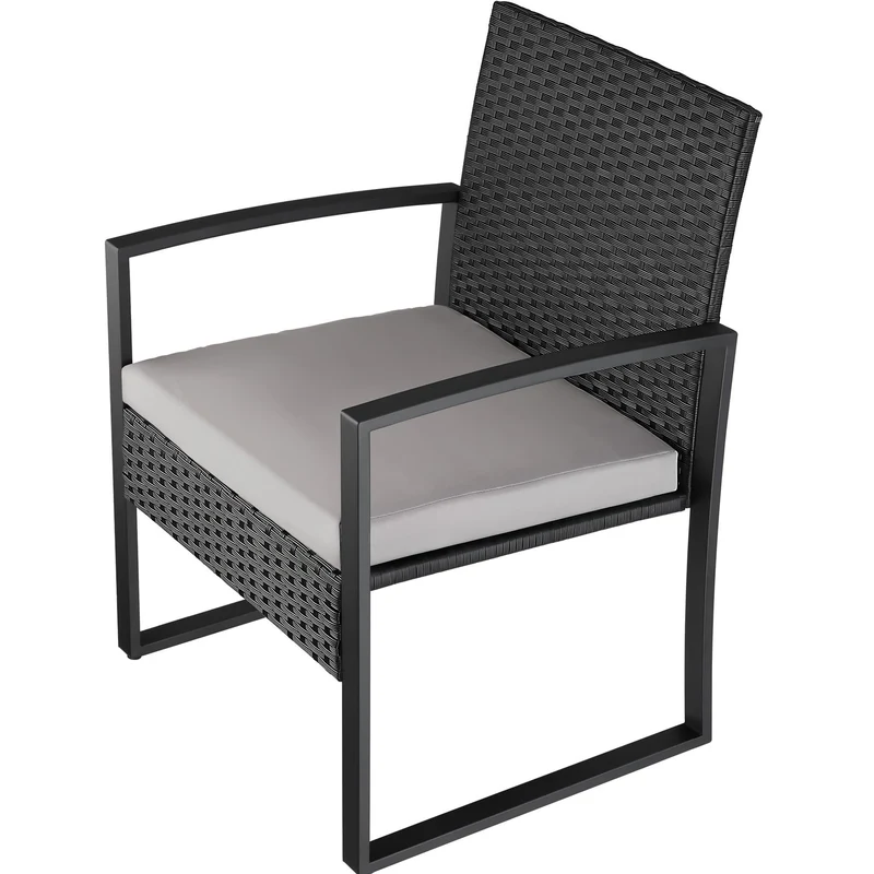 Tectake Granada Rattan Seating Group for 2 Persons, Light Grey/Black