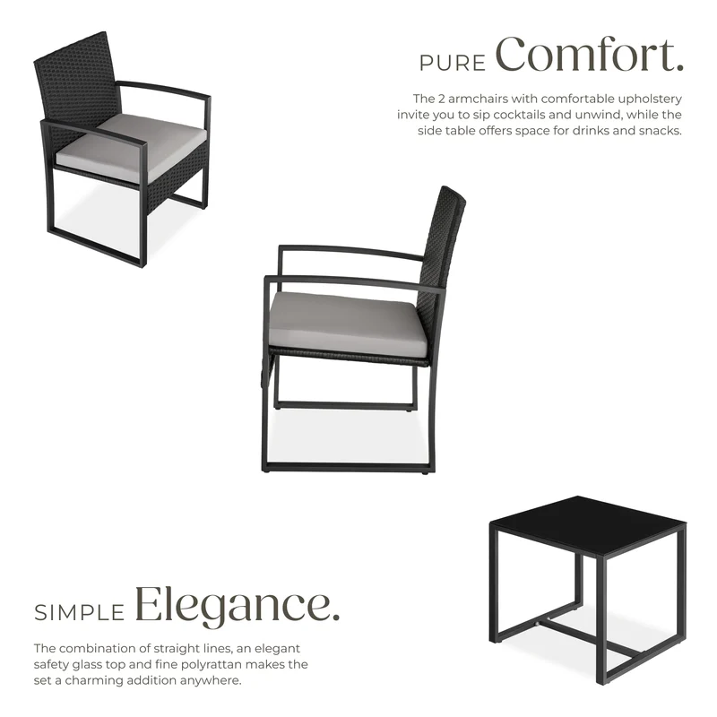 Tectake Granada Rattan Seating Group for 2 Persons, Light Grey/Black