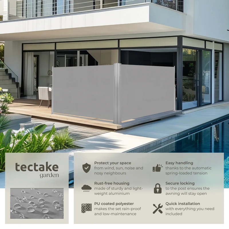 Tectake Double-Sided Retractable Awning & Privacy Screen Aluminum, 600 x 160 x 10 cm, Grey