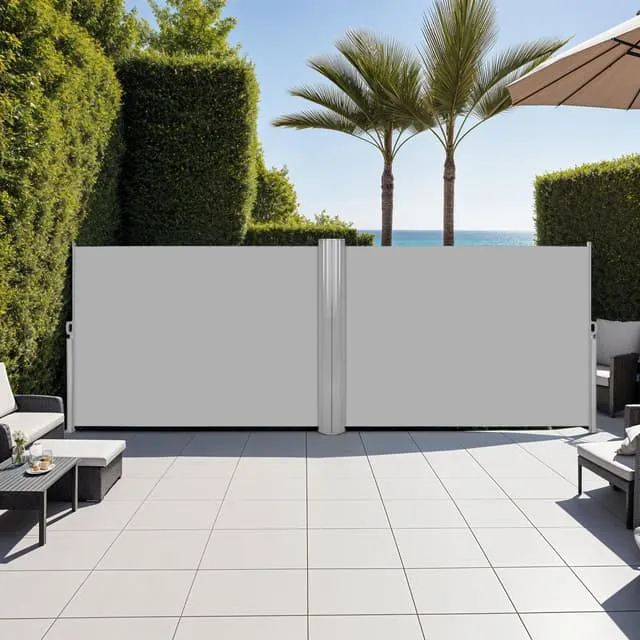 Tectake Double-Sided Retractable Awning & Privacy Screen Aluminum, 600 x 160 x 10 cm, Grey