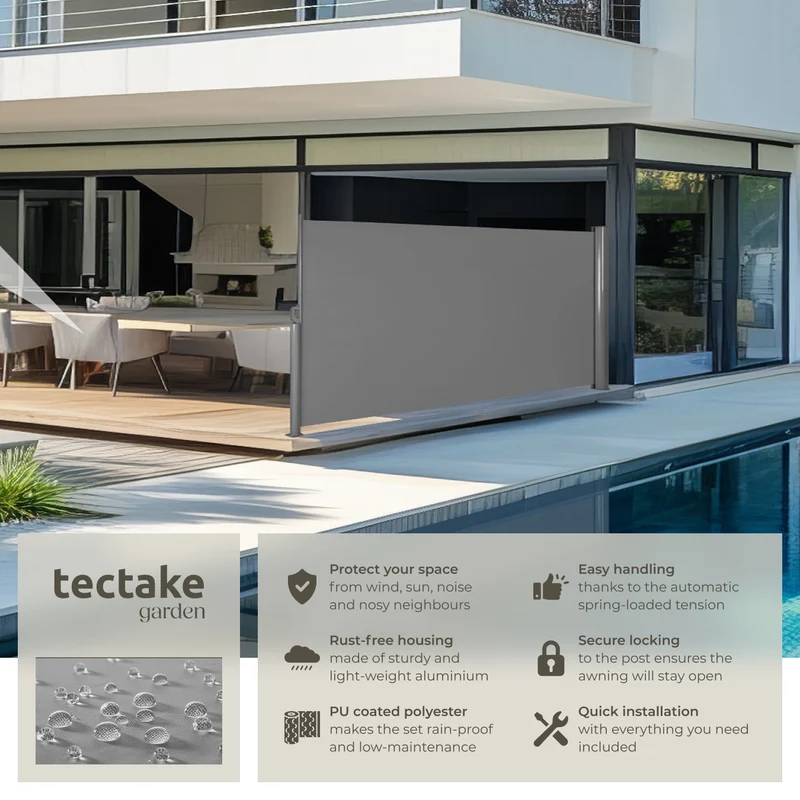 Tectake Aluminum Retractable Side Awning 300 x 180 x 10 cm, Grey
