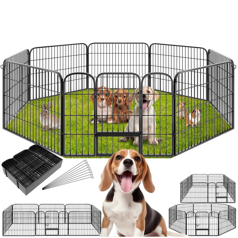 Tectake 8-Section Dog Pen Lisa 154 x 154 x 60 cm, Grey