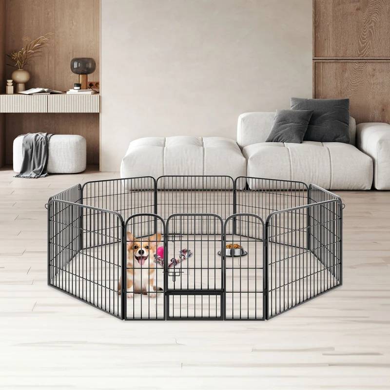 Tectake 8-Section Dog Pen Lisa 154 x 154 x 60 cm, Grey