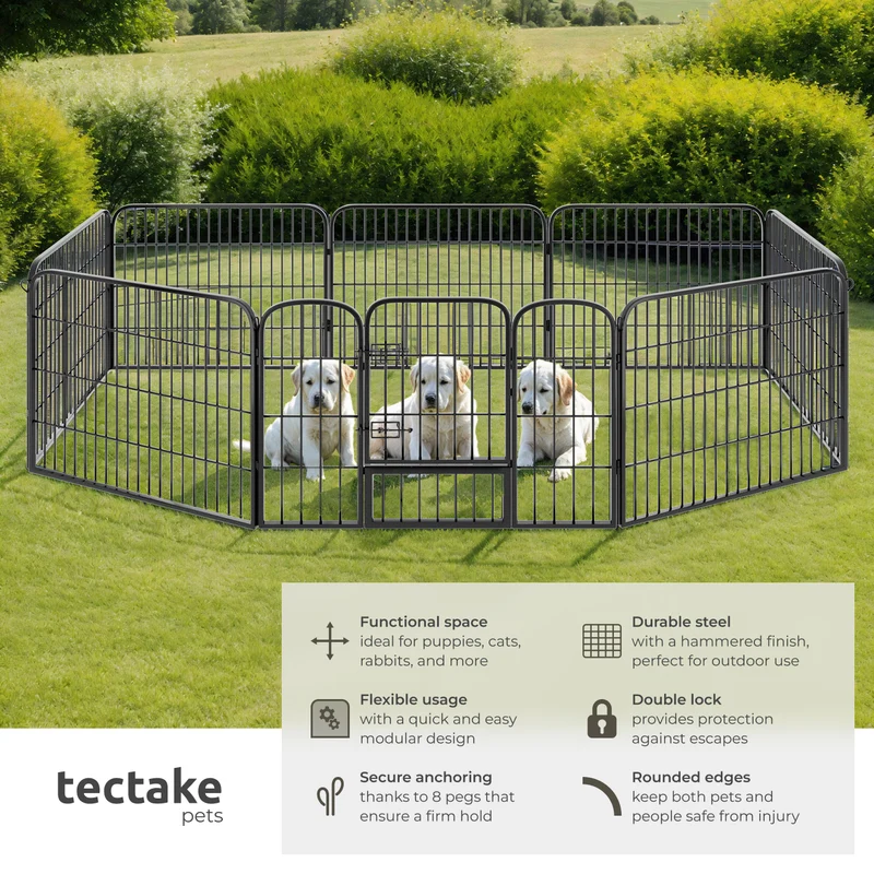 Tectake 8-Section Dog Pen Lisa 154 x 154 x 60 cm, Grey