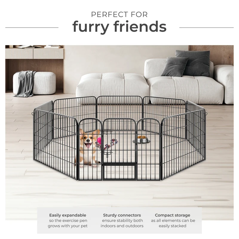 Tectake 8-Section Dog Pen Lisa 154 x 154 x 60 cm, Grey